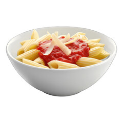 Pasta with tomato sauce in a white bowl isolated on transparent background