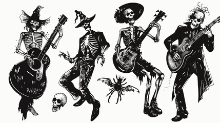 Four spooky music artists. Halloween hand drawn vector - obrazy, fototapety, plakaty