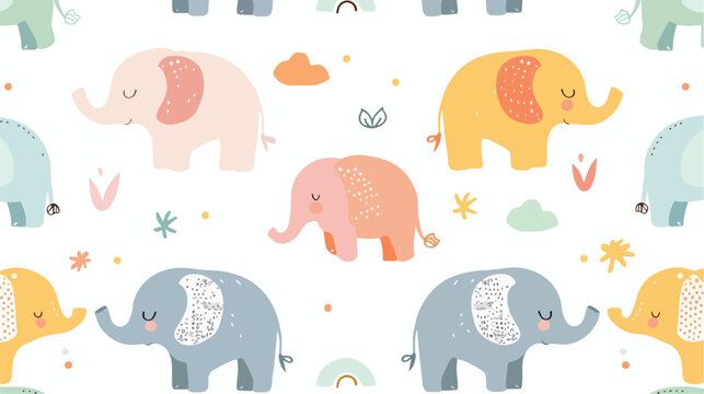 Cute elephant card and seamless pattern for baby show