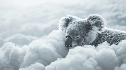 Illustration of a koala sleeping soundly on a cloud