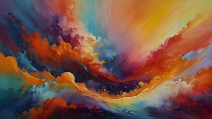 A vibrant abstract buttercream painting resembling a colorful sunset sky
