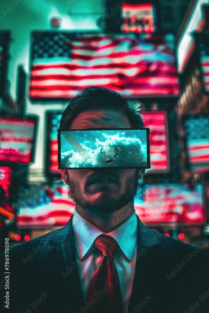 Poster a man in a suit and tie using a cell phone. suitable for business concepts