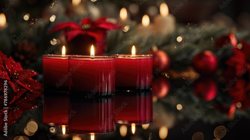 Poster A close up of a lit candle on a table. Suitable for various projects