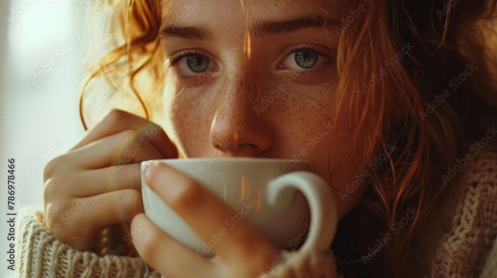 Poster close up of a person holding a cup, suitable for various concepts and designs