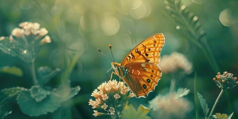 A beautiful butterfly perched on a colorful flower. Ideal for nature and gardening concepts - obrazy, fototapety, plakaty