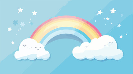 Cute half circle rainbow with cloud sticker. Vector illustration