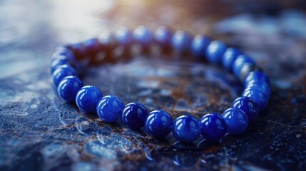 Detailed shot of a bracelet with blue beads, suitable for jewelry design projects - obrazy, fototapety, plakaty