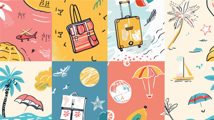 Four travel vacation or holiday icons and logos. Cute