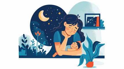 Cute illustration of mother holding crying baby