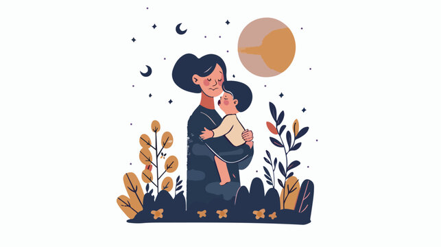 Cute illustration of mother holding crying baby