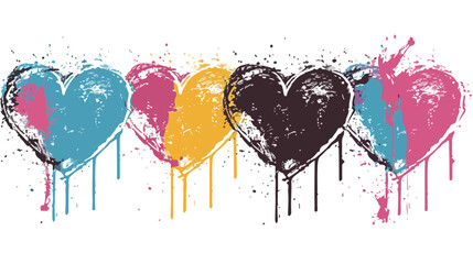 Four unique Hearts. Dripping paint graffiti style brus - obrazy, fototapety, plakaty
