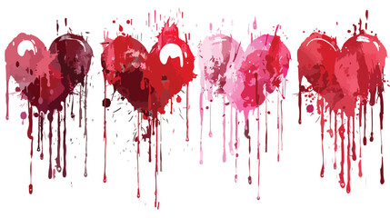 Four unique Hearts. Dripping paint graffiti style brus - obrazy, fototapety, plakaty