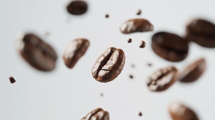 Coffee beans flying through the air, great for coffee shop promotions