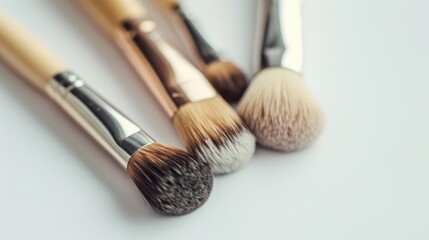 A group of makeup brushes on a table. Ideal for beauty and cosmetics concepts