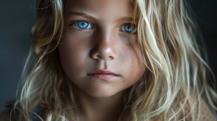 Naklejka premium Close up portrait of a young girl with striking blue eyes. Suitable for various projects
