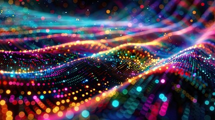Glowing data streams pulsating with vibrant colors and patterns