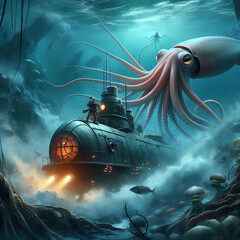 submarine giant squid attack