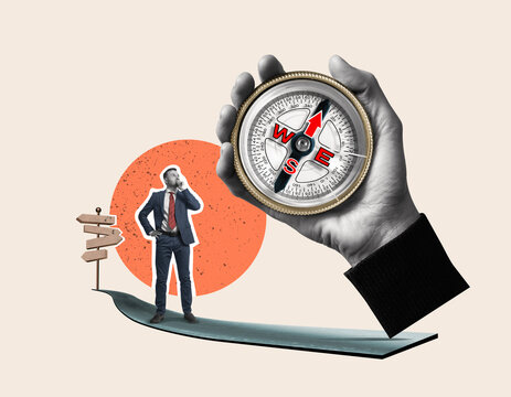 businessman with compass, direction, decision making clip art preview