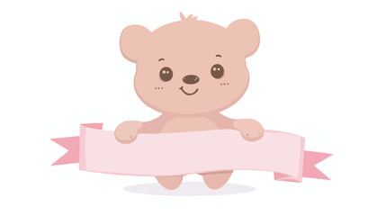 Cute Little Kawaii Style Baby Bear Holding a Banner