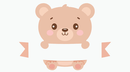 Cute Little Kawaii Style Baby Bear Holding a Banner