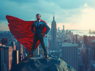 Businessman Visionary Above the City: The Essence of Leadership