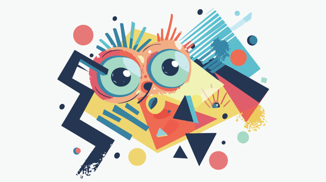 Funny characters peeping from the geometric shapes. Cu