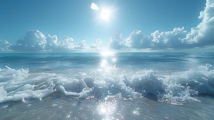 Zelfklevend Fotobehang Reflectie Sun's radiance reflecting off the rippling waves of an azure ocean under a clear sky