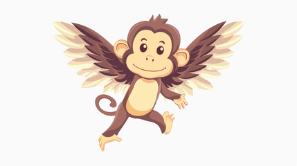 Cute monkey is flying with wings. Animal cartoon