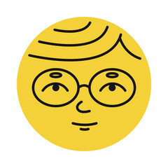 Yellow round face of man. Illustration in doodle style.