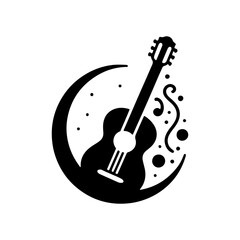 Black Vector Silhouette of a Guitar, Symbol of Musical Harmony and Expression- Guitar Illustration- Guitar vector stock.