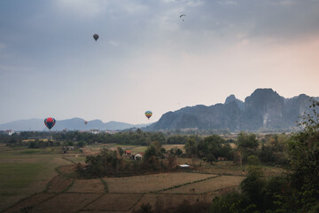Hot air balloons flying high in the sky