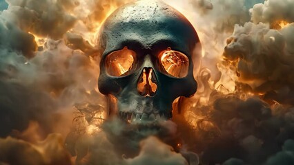 Haunting Smoke Envelops Skull - A Stark Tobacco Warning. Concept Smoking Dangers, Tobacco Awareness, Skull Symbolism, Health Risks