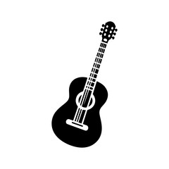 Obraz premium Black Vector Silhouette of a Guitar, Symbol of Musical Harmony and Expression- Guitar Illustration- Guitar vector stock.