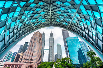 Saloma Link covered bridge with downtown city center views, Kuala Lumpur,Malaysia.