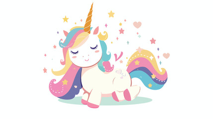 Cute unicorn vector background. Baby fairy animal pon