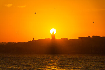 Sunset over the Galata Tower in Istanbul
