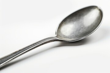 Metal spoon for soup on a white isolated background, close up photo on white isolated background