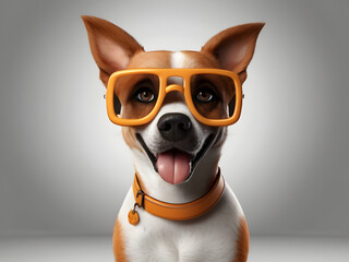 3d Portrait of a funny dog full face logo in sunglasses showing a gesture, isolated on a white background just face logo