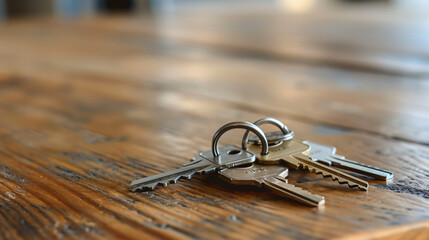 Bunch of keys on the table. Real estate concept