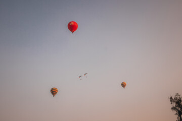 Hot air balloons in the sky at sunset