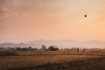Hot air balloons in the sky at sunset