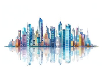 Fototapeta na wymiar Modern City illustration isolated at white with space for text. Success in business, international corporations, Skyscrapers, banks and office buildings . photo on white isolated background