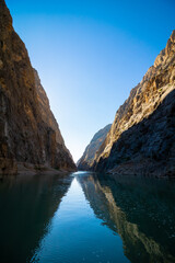 Fototapeta na wymiar Euprates River and cliffs of the Dark Canyon aka Karanlik Kanyon