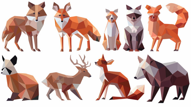 Animals low poly Origami paper animals wolf bear