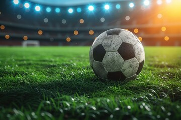 Fototapeta premium Soccer Ball Resting on Lush Green Field. Generative AI