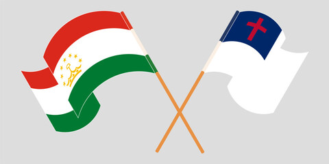 Crossed and waving flags of Tajikistan and christianity