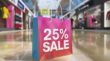 25% Percent SALE text on shopping bag