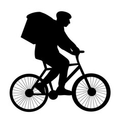 Obraz premium courier man riding a bicycle silhouette on a white background vector