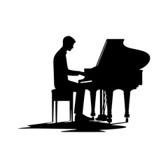  Black Vector Silhouette of a Piano, Symbol of Musical Grace and Mastery- Piano Illustration- Piano vector stock