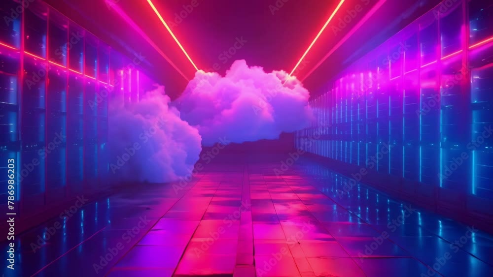Poster seamless integration: cloud technology fusing servers and devices. concept cloud technology, server 
